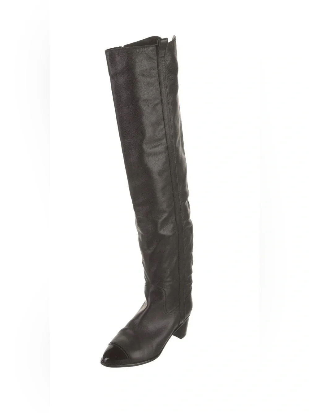 CHANEL Black Leather Over-the-Knee Boots (with CC detail)
